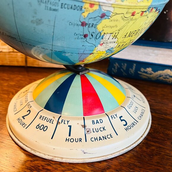 Vintage Mid Century Tin Desk 8 Inch Magnetic Air Race Globe, Replogle Globes Inc - Picture 7 of 16